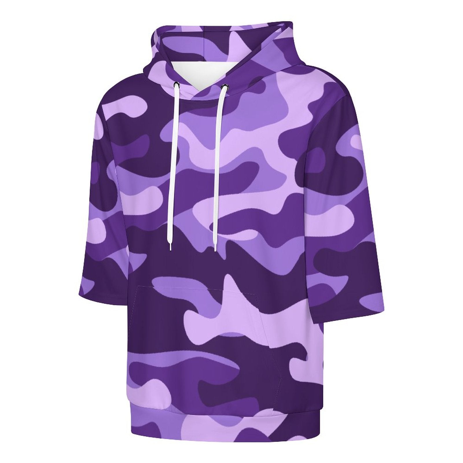 Short Sleeve Hoodie | Purple, Blue & Mauve Camouflage