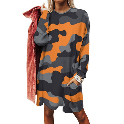 Camo Shirt | Loose Fit Long Sleeves | Orange, Black, and Gray