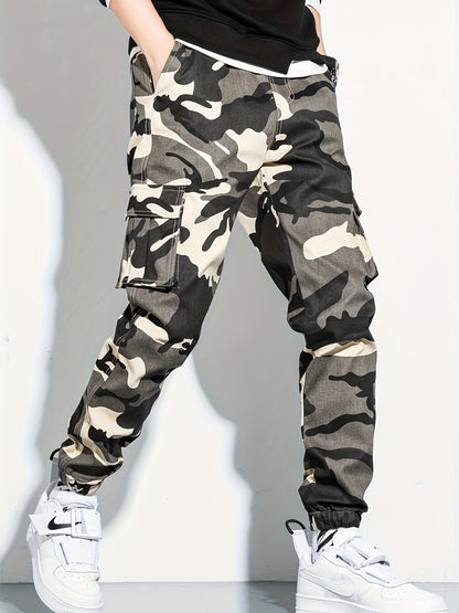 Men's Camo Cargo Cropped Pants With Multi Pockets | Vintage Style