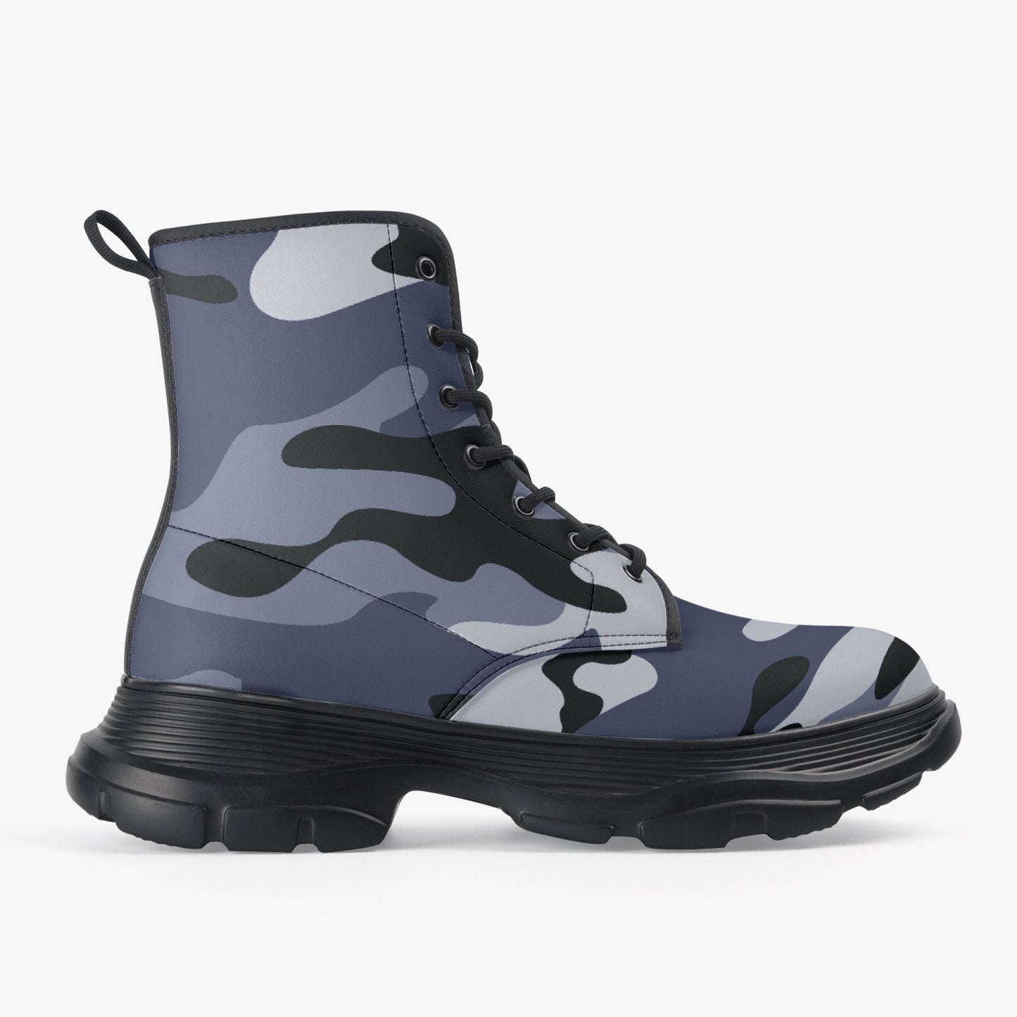 Chunky Boots | Leather in Light Blue Camouflage