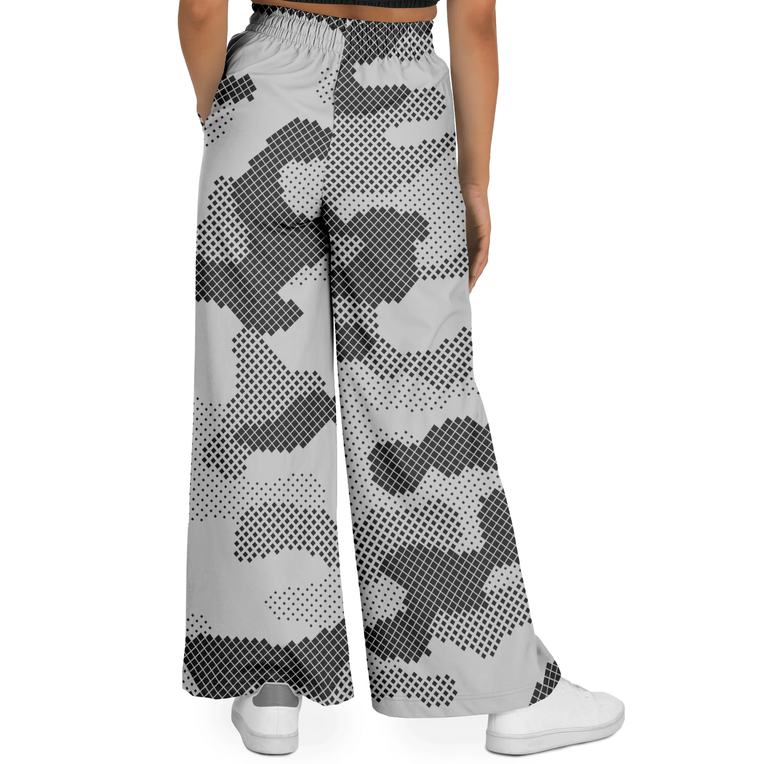 Camo Wide Leg Pants | Black & White Digital Dotted