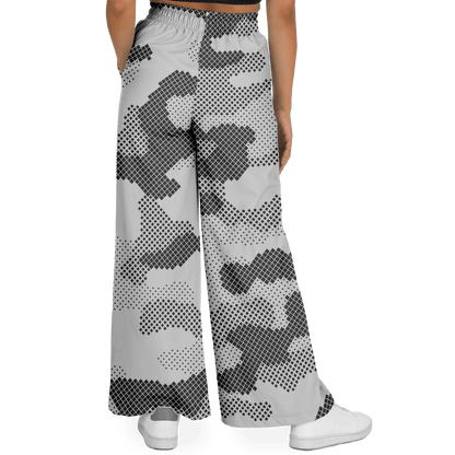 Camo Wide Leg Pants | Black & White Digital Dotted