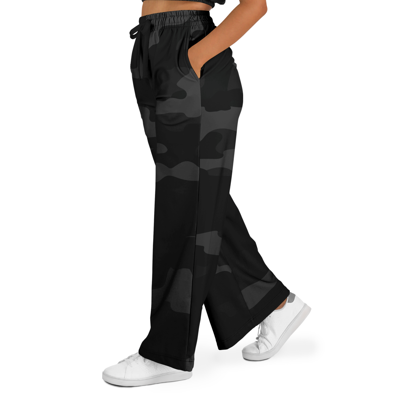 Camo Wide Leg Pants | Black Camouflage