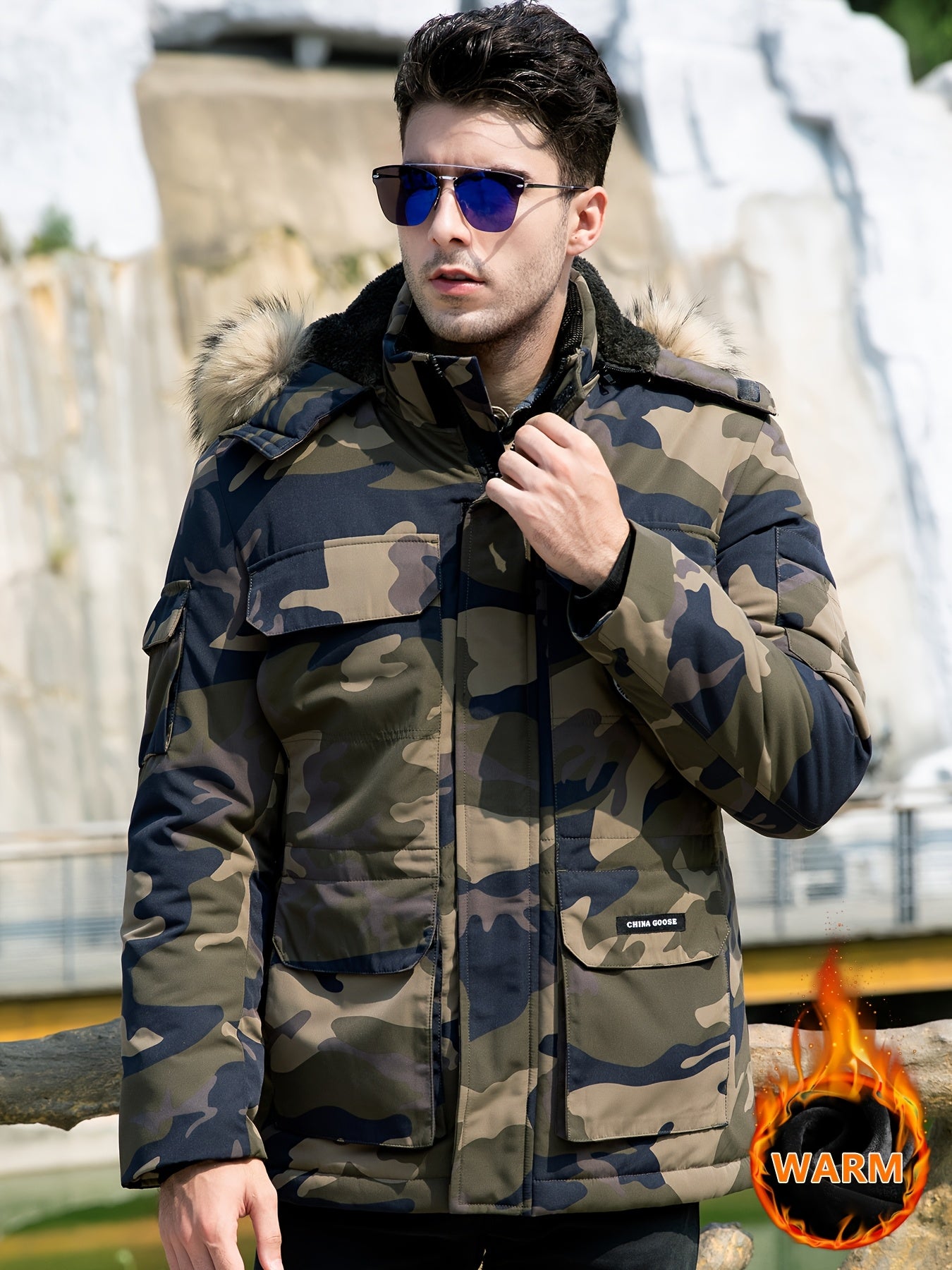 Camouflage Hooded Jacket for Men: Thickened Fleece Winter Coat