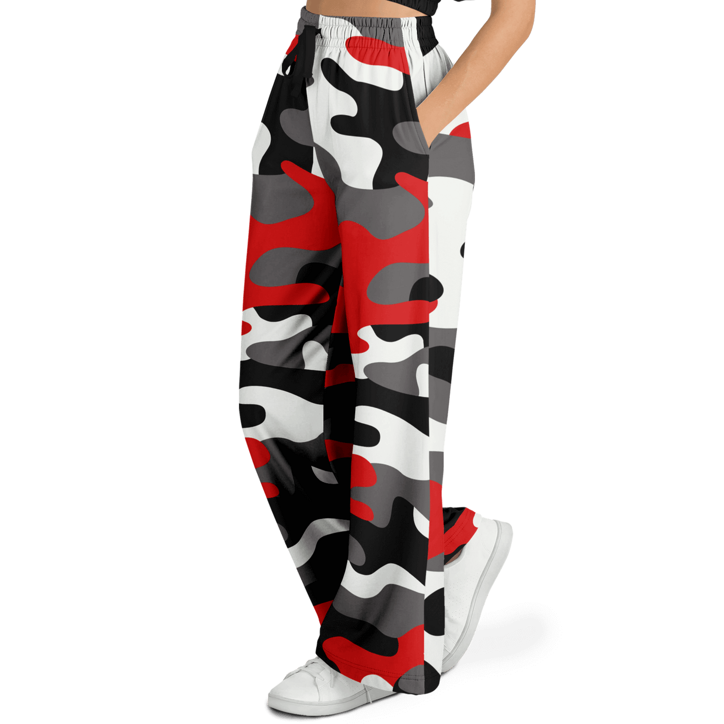 Camo Wide Leg Pants For Women | Red, Black & White Camouflage