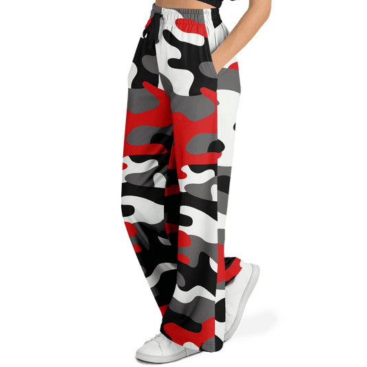 Camo Wide Leg Pants For Women | Red, Black & White Camouflage