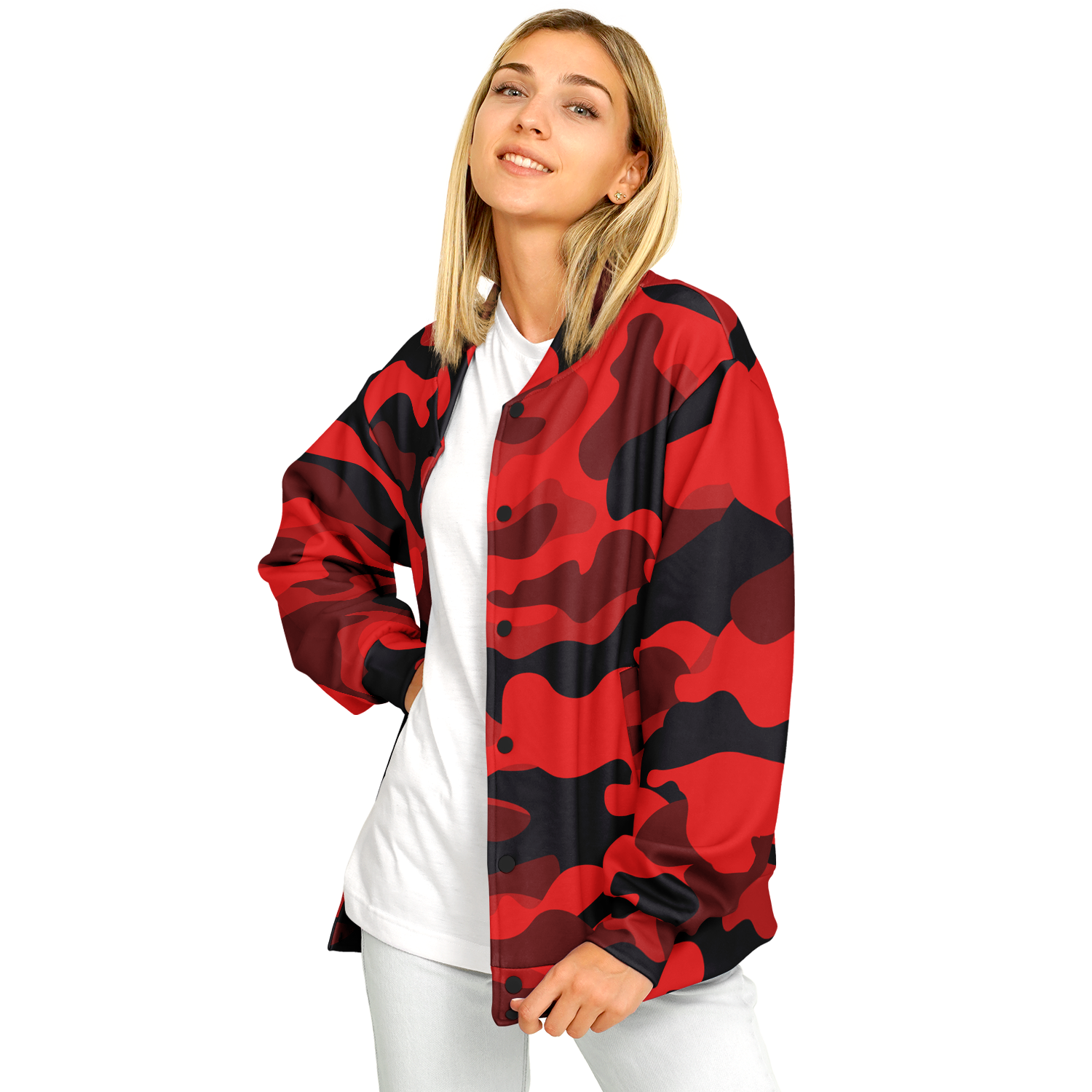 Red Camo Baseball Jacket | Unisex, Premium, Heavyweight Coat