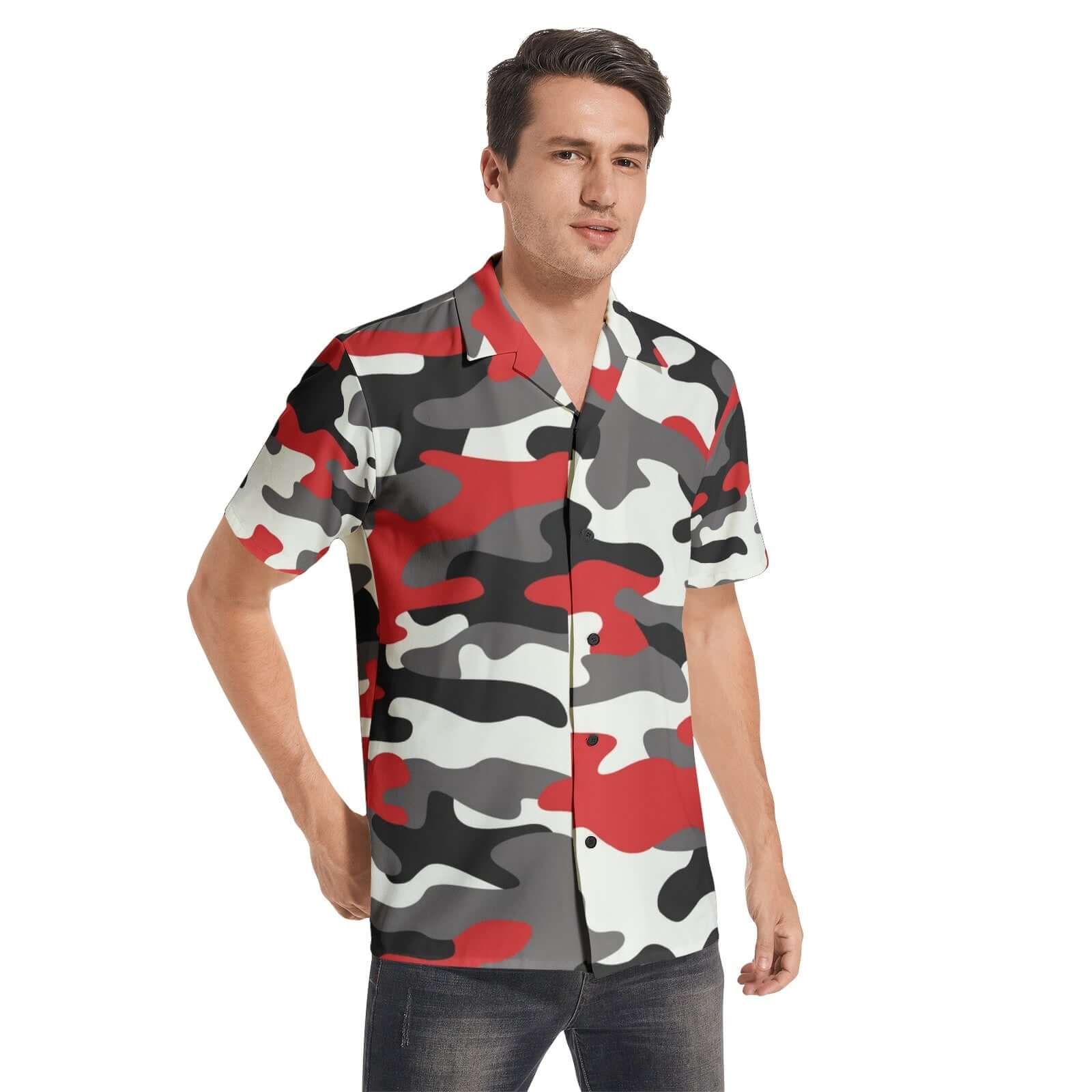 Cotton Camo Shirt For Men | Red, Black & White Short-Sleeve