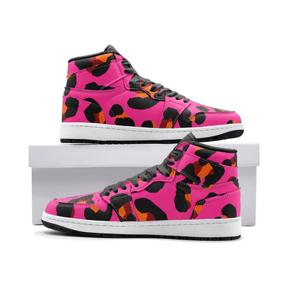 Leopard Sneakers AJ1 | High-top | Cerise Pink Orange & Black