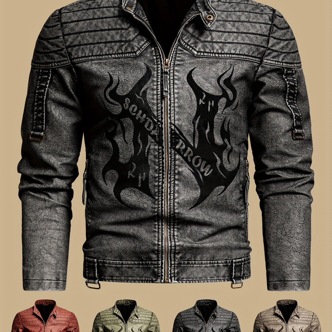 Men's Vintage Faux Leather Motorcycle Jacket | Short Sleeve