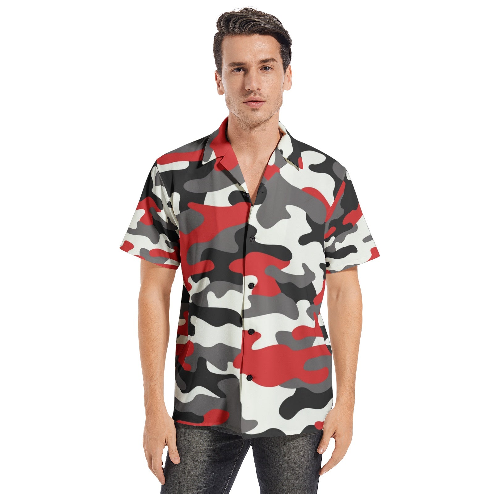 Cotton Camo Shirt For Men | Red, Black & White Short-Sleeve