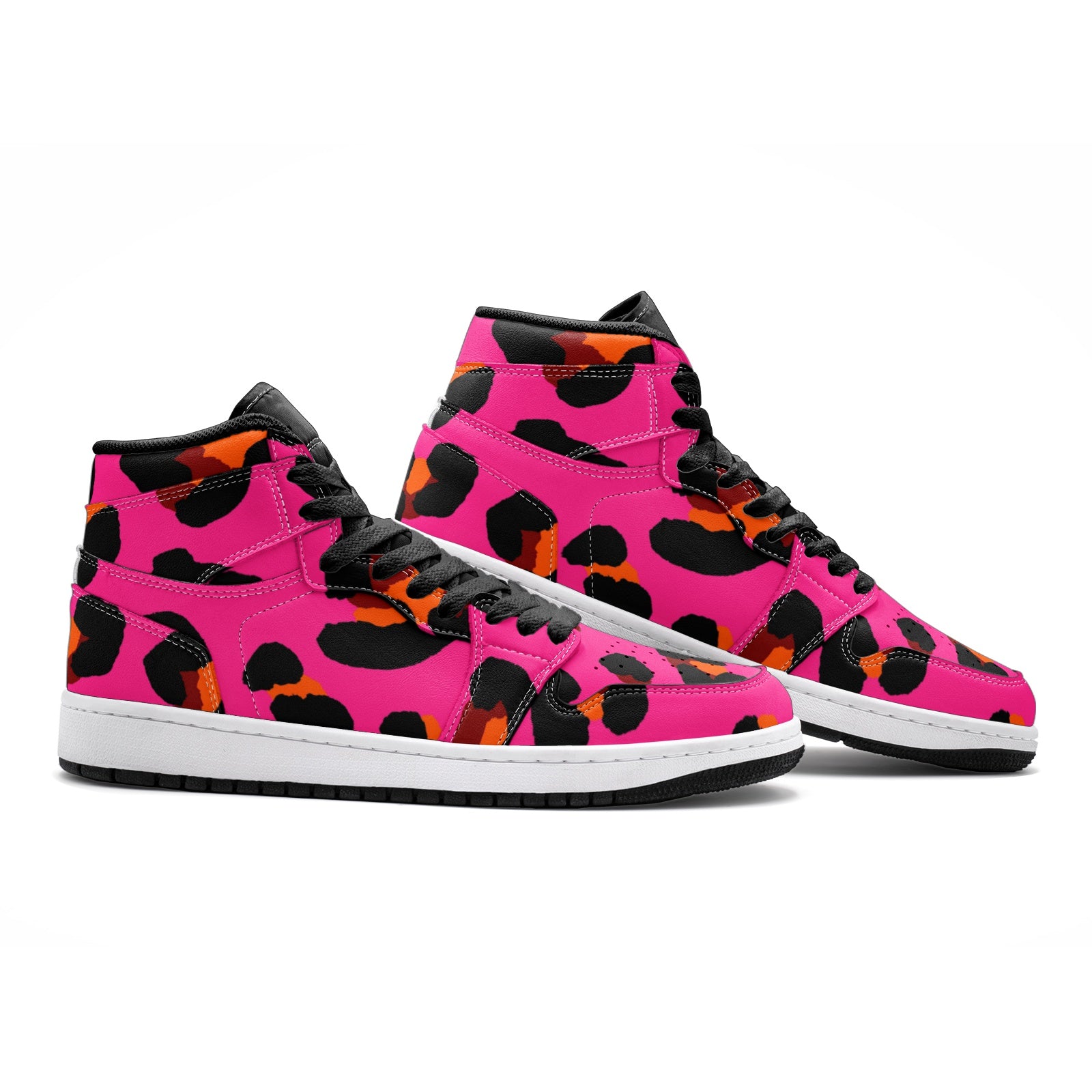 Leopard Sneakers AJ1 | High-top | Cerise Pink Orange & Black