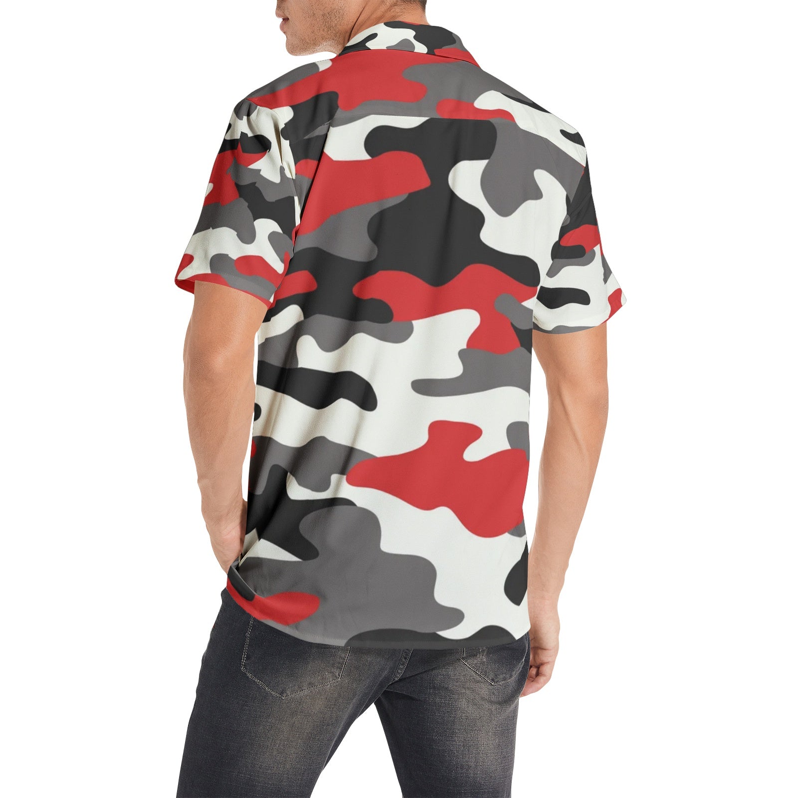 Cotton Camo Shirt For Men | Red, Black & White Short-Sleeve