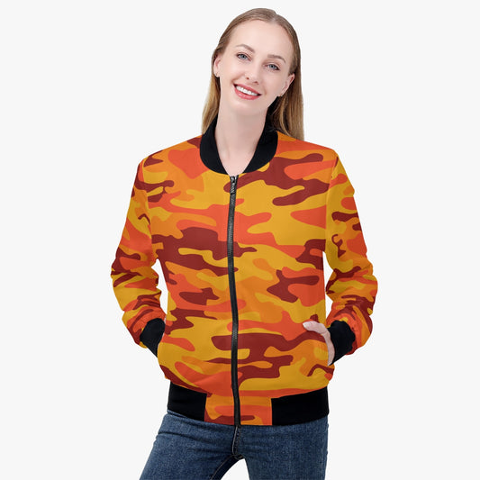 Women's Camo Bomber Jacket | Orange and Red Camouflage