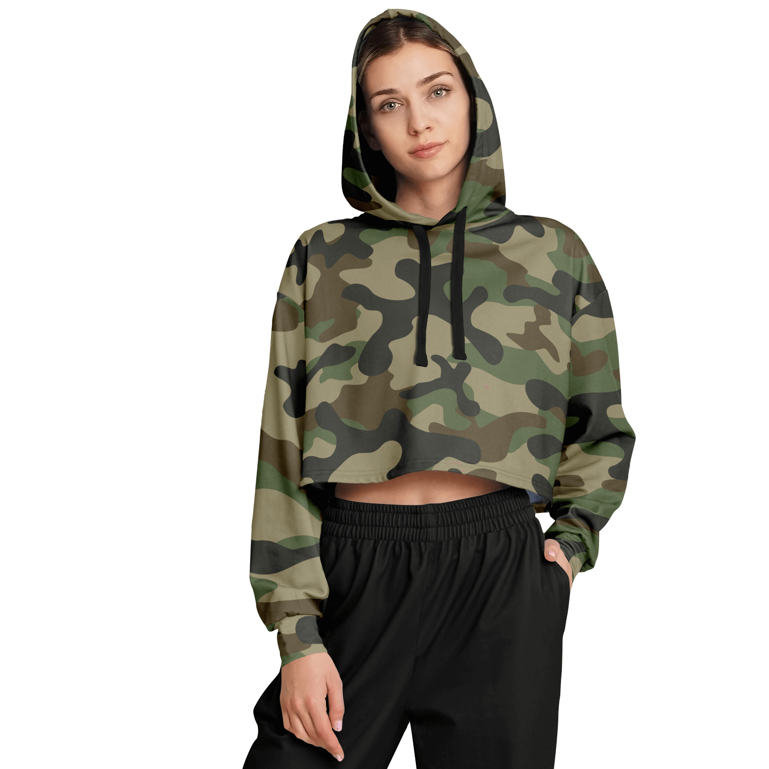 Cropped Hoodie For Women | Classic Green Camo