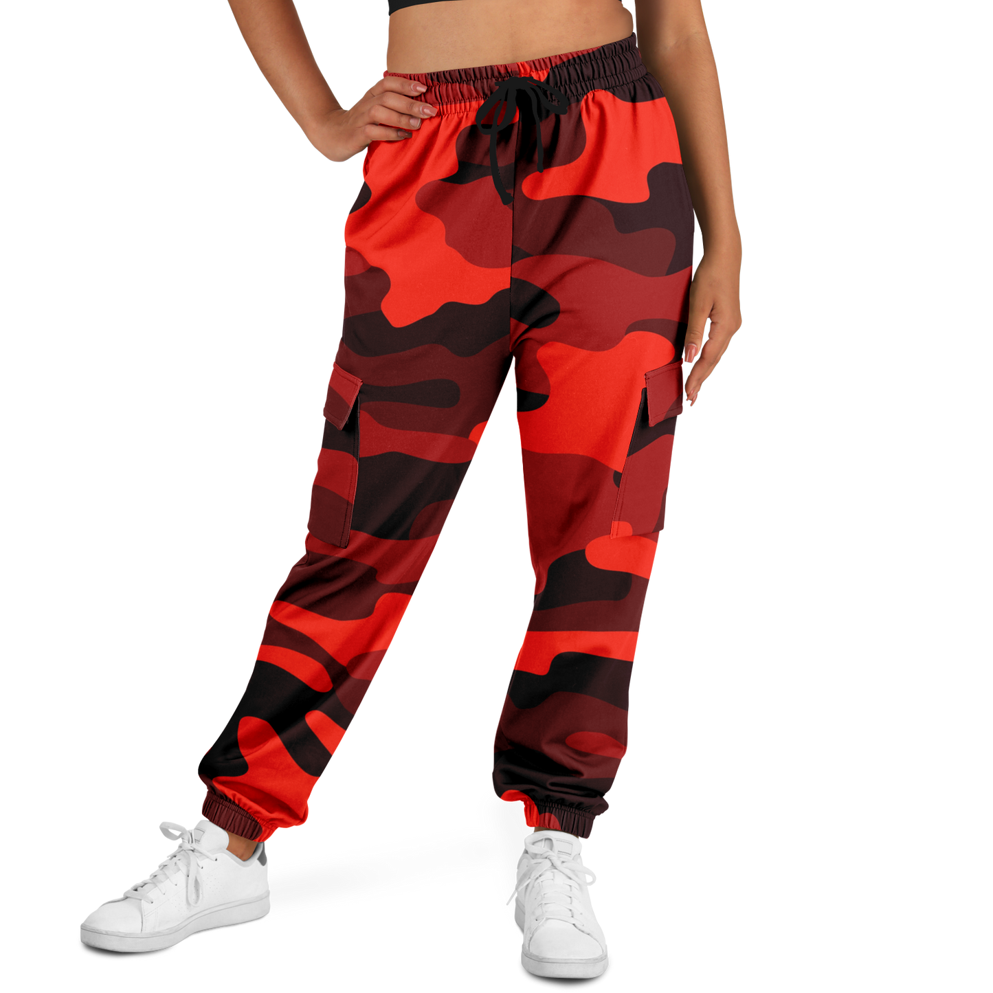 Camo Cargo Pants | Unisex | Scarlet Red & Black