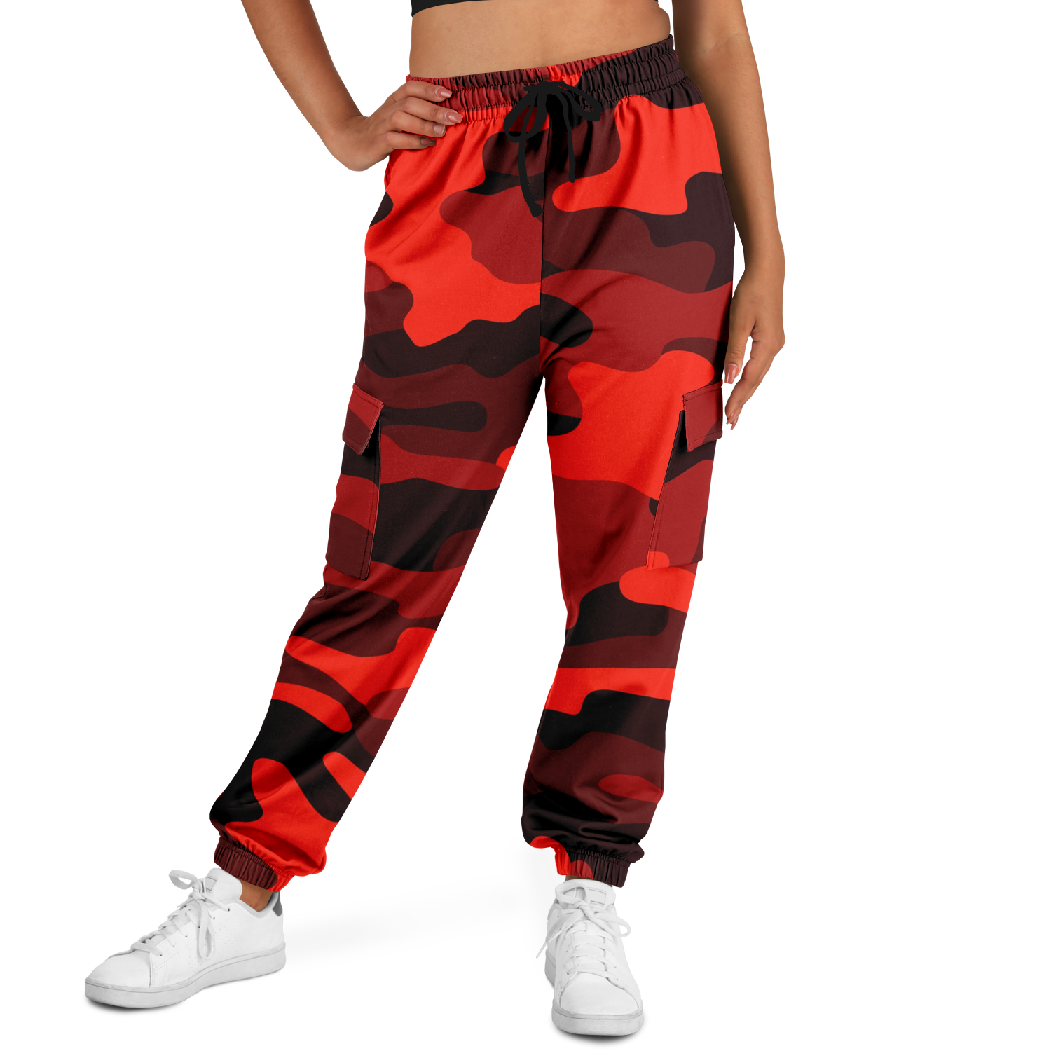 Camo Cargo Pants | Unisex | Scarlet Red & Black