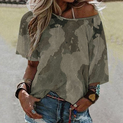 Off The Shoulder Top | Dirty Old Brown Camo Shirt