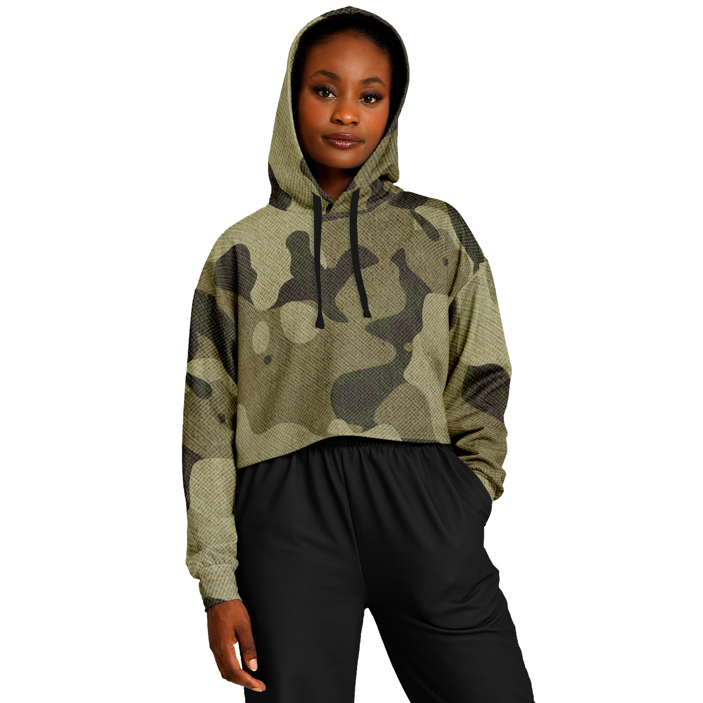 Cropped Hoodie For Women | Green Fabric Camouflage