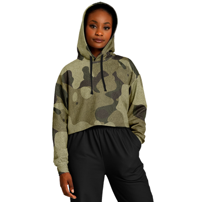 Cropped Hoodie For Women | Green Fabric Camouflage