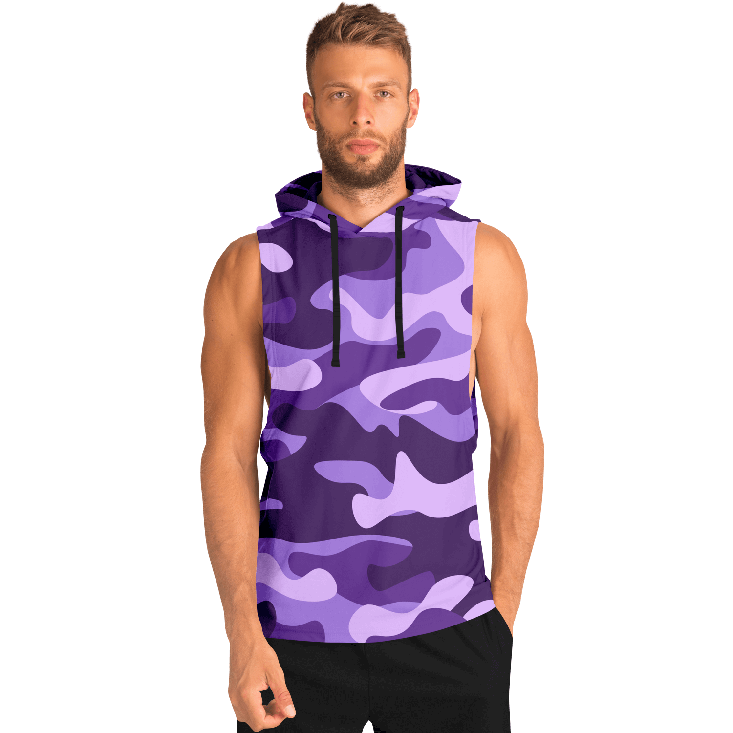 Sleeveless Hoodie | Purple, Blue & Mauve Camouflage