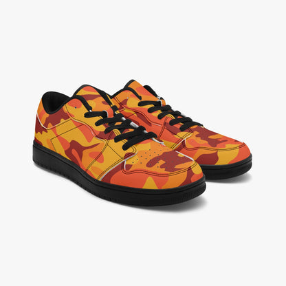 Camo Sneakers | Orange and Red Low-Top Leather Camouflage Shoes