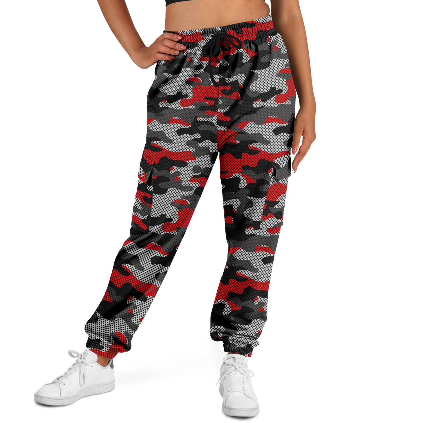 Red Camo Cargo Pants | Mixed Black and Gray Pixel Camouflage