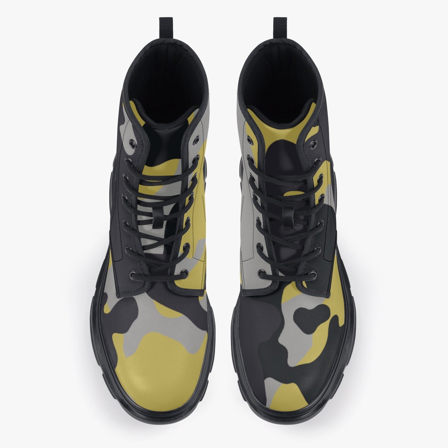 Chunky Boots | Leather in Yellow, Black & Silver Camouflage