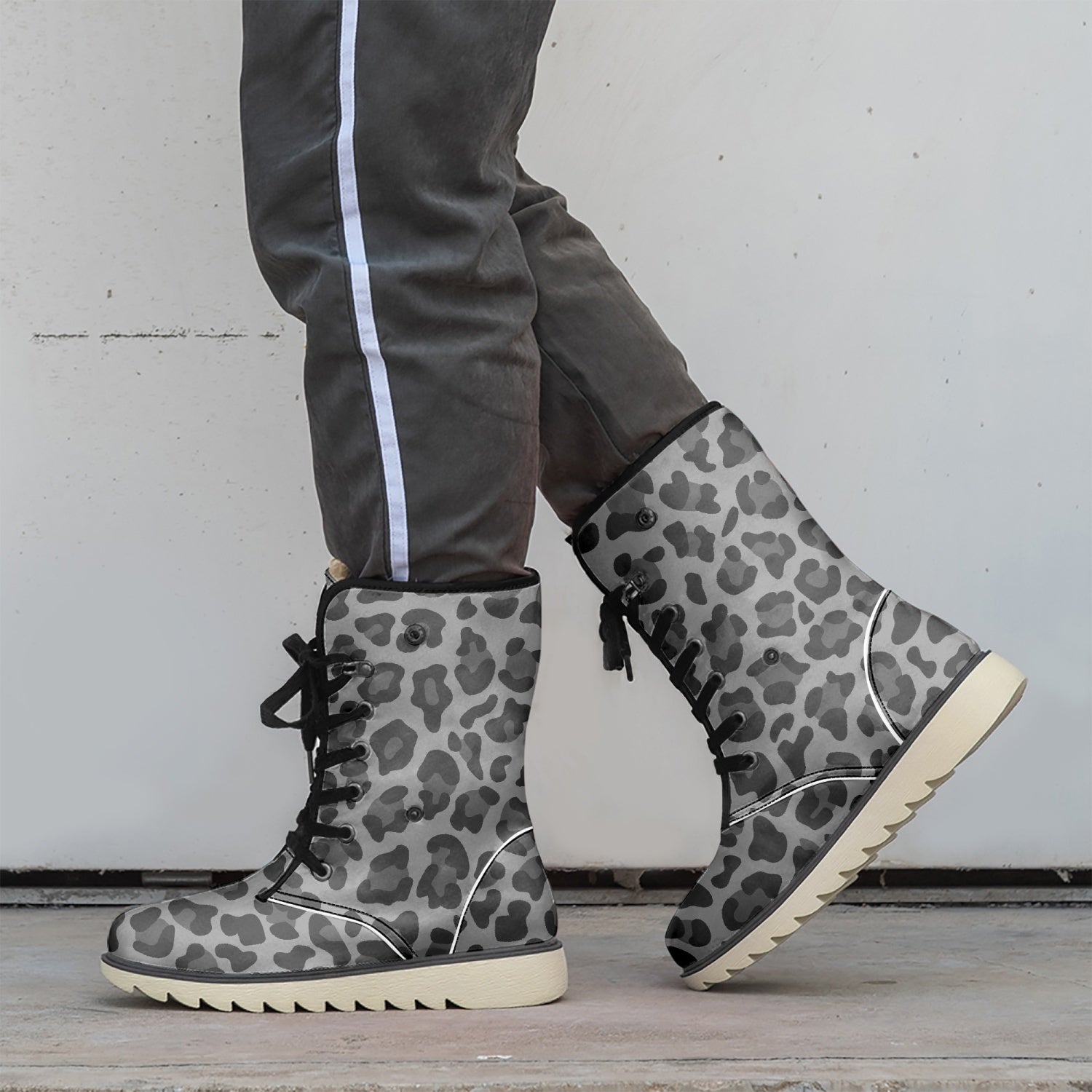 Leopard Boots | Cotton-Pad Fur Lining | Gray and Black