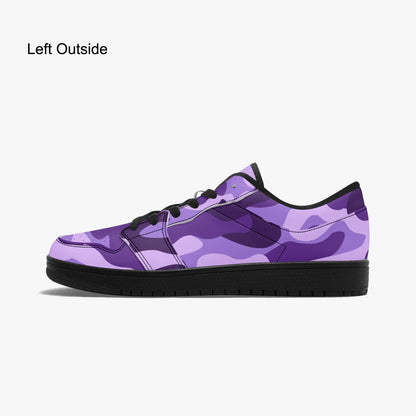 Camo Sneakers | Purple Blue Low-Top Leather Camouflage Shoes