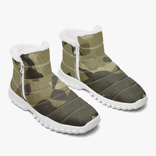 Camo Boots | Cotton-pad Fur Zipper Up | Green Fabric