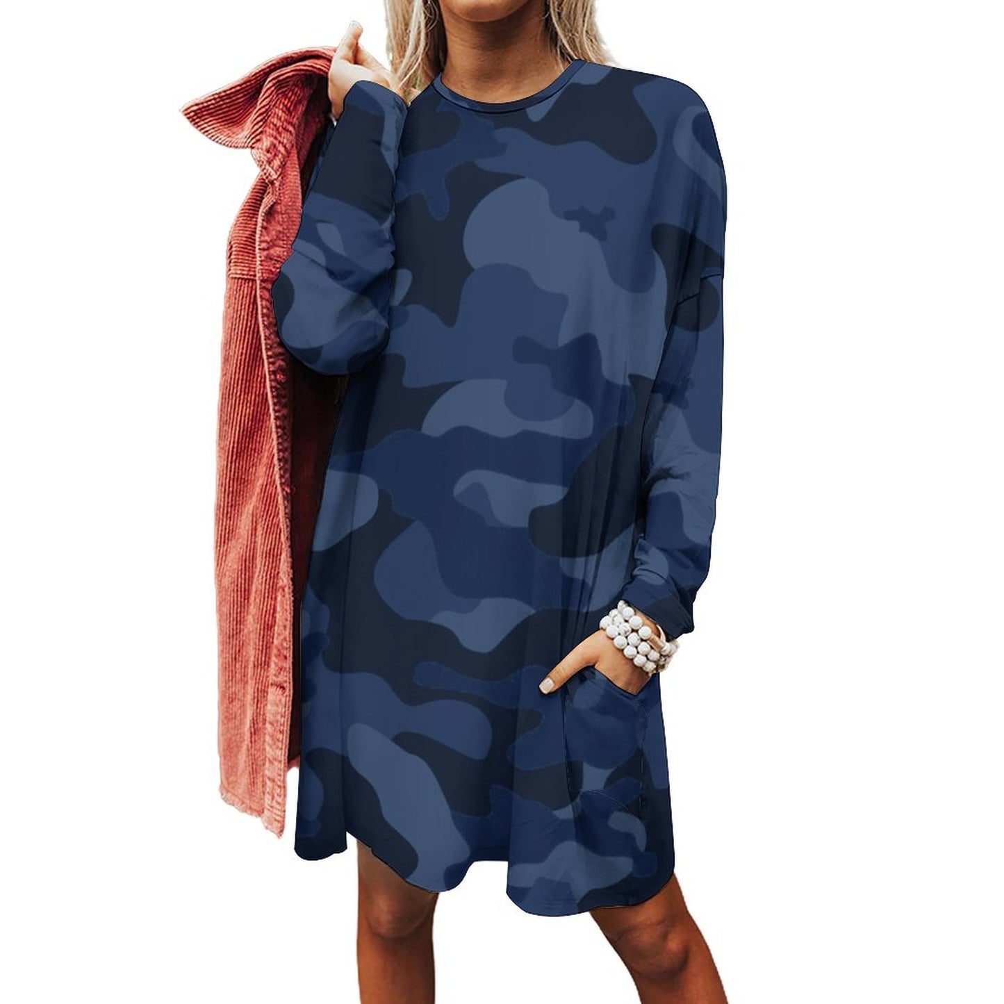 Camo Shirt | Loose Fit Long Sleeves | Deep Blue