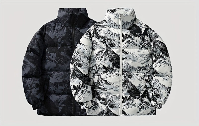 Men's Camo Hooded Puffer Jacket with Zip-Up Front