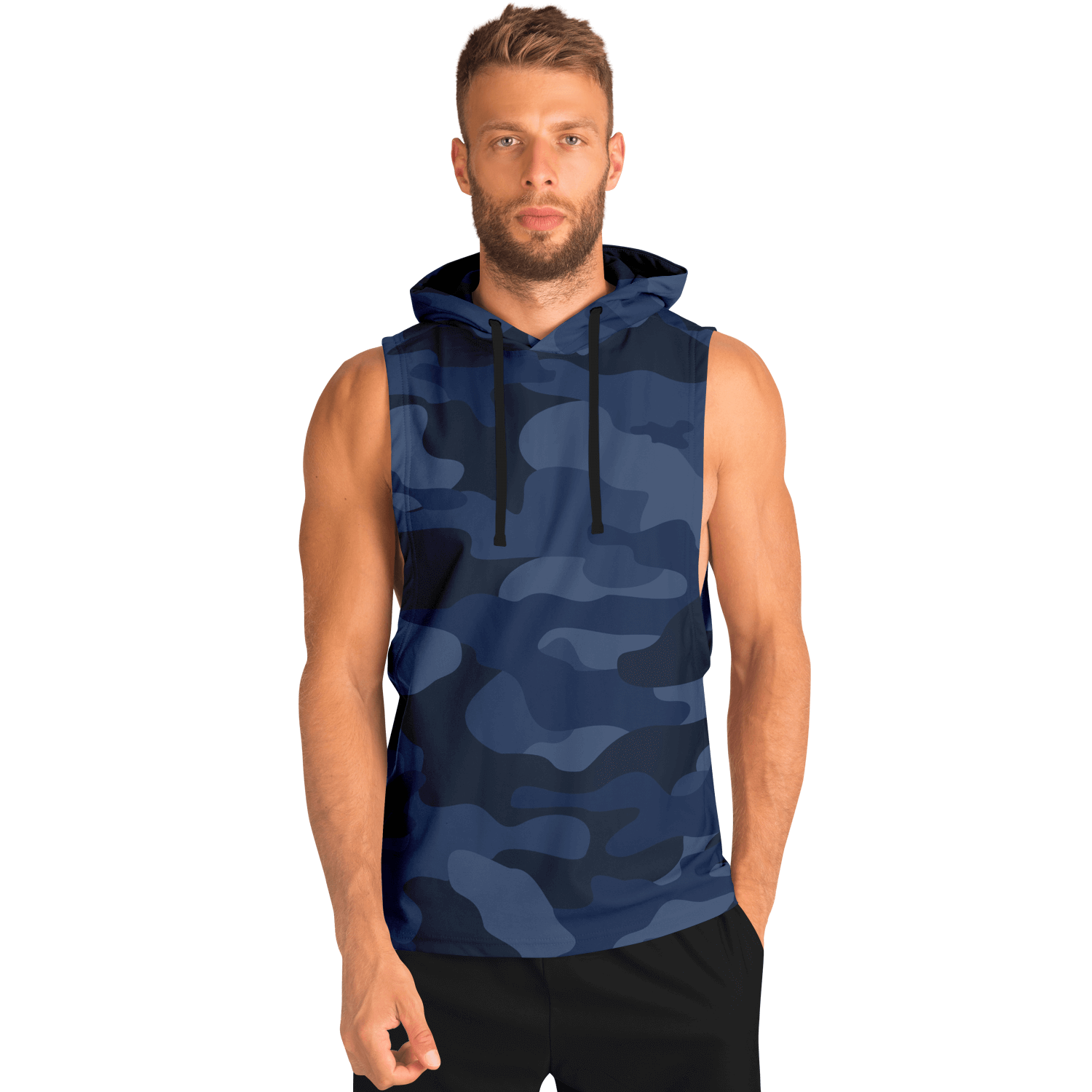 Sleeveless Hoodie | Deep Blue Camouflage