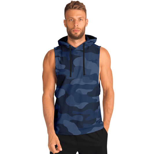 Sleeveless Hoodie | Deep Blue Camouflage