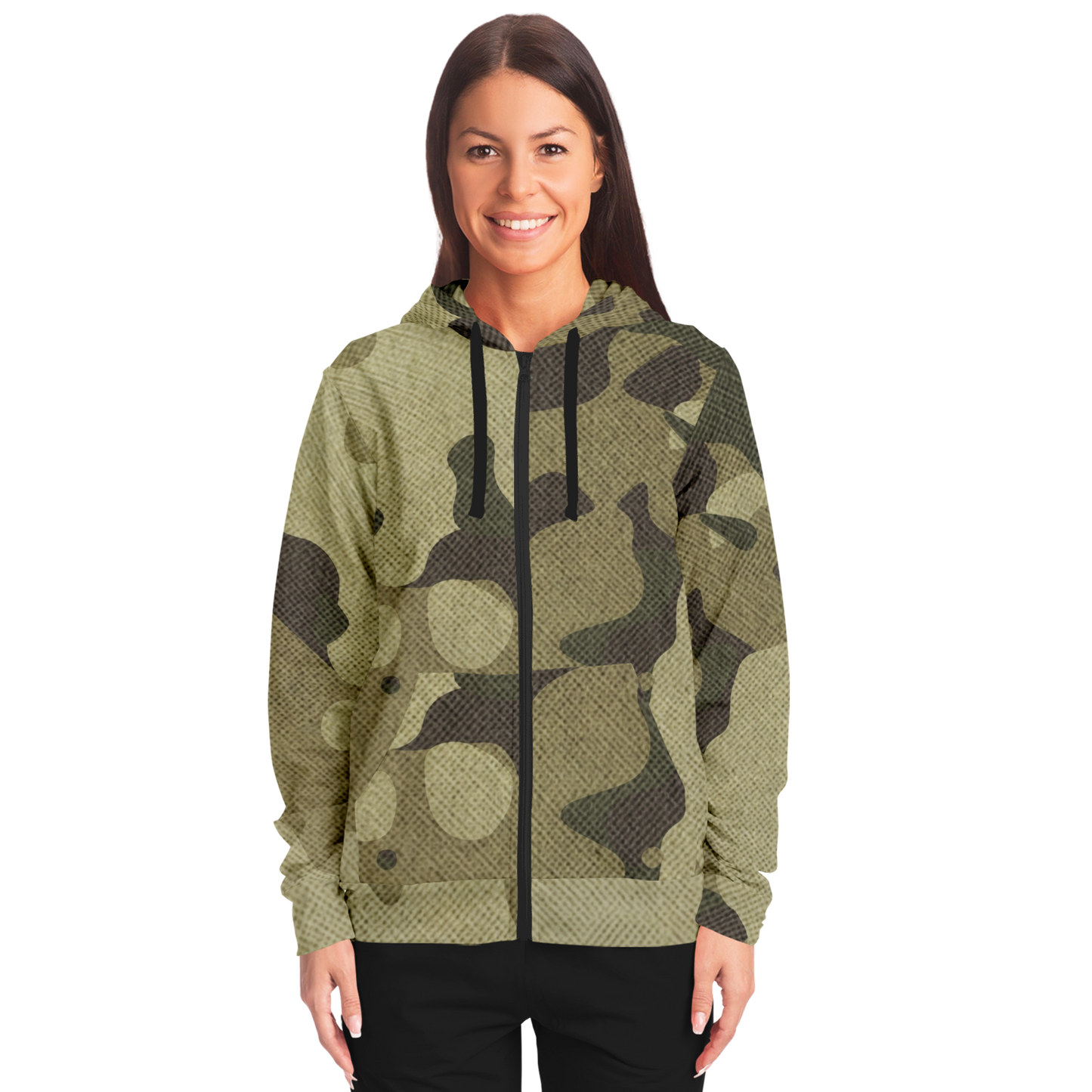 Zip-Up Hoodie | Green Fabric Camouflage