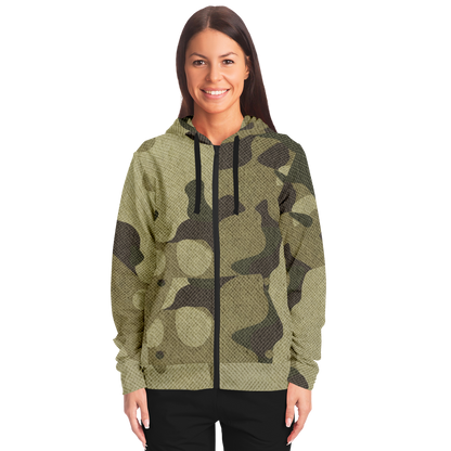 Zip-Up Hoodie | Green Fabric Camouflage