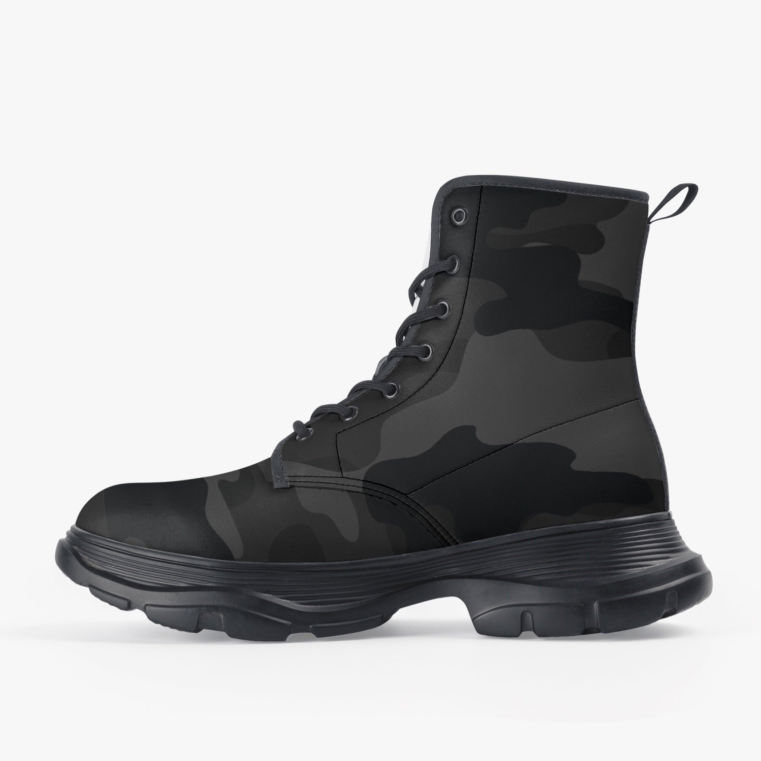 Chunky Boots | Leather in Black Camouflage