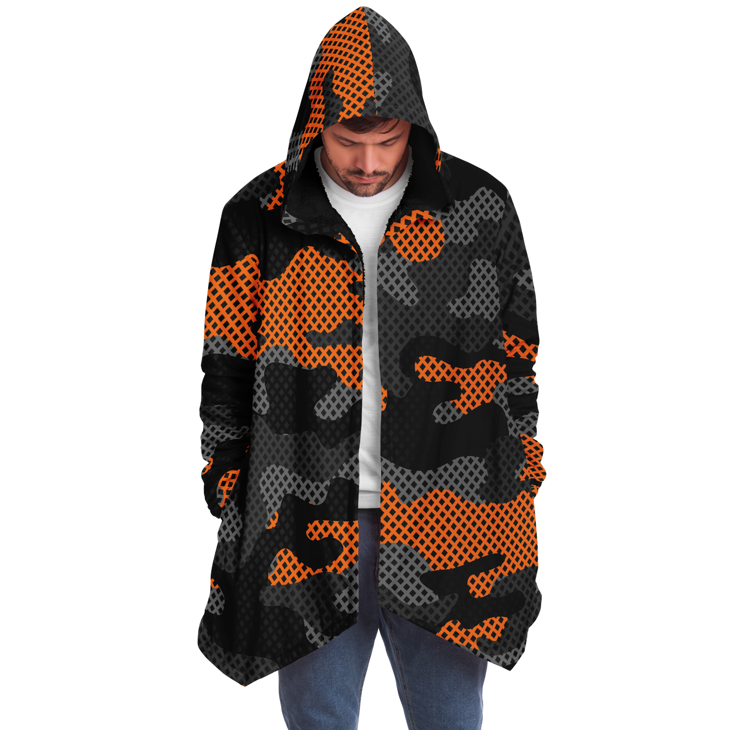 Camo Cloak | Orange & Black Pixel Camouflage | Microfleece