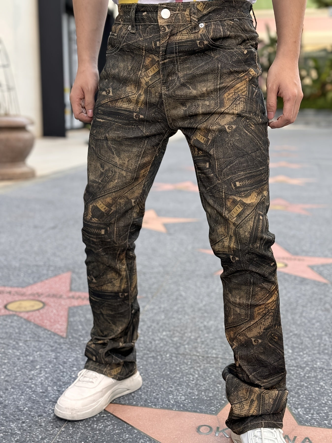 Men's 3D Printed Flared Denim: Street Motorcycle, Trendy Fashion Pants