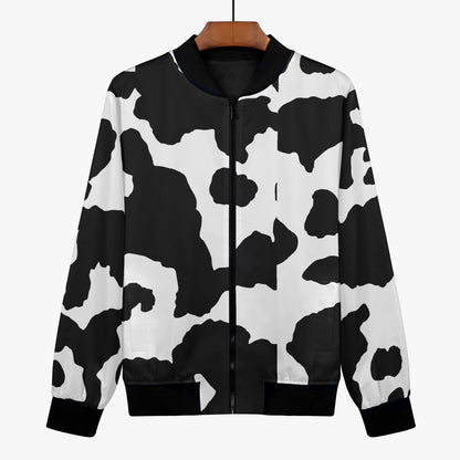 Women's Camo Bomber Jacket | Black and White Cow Print