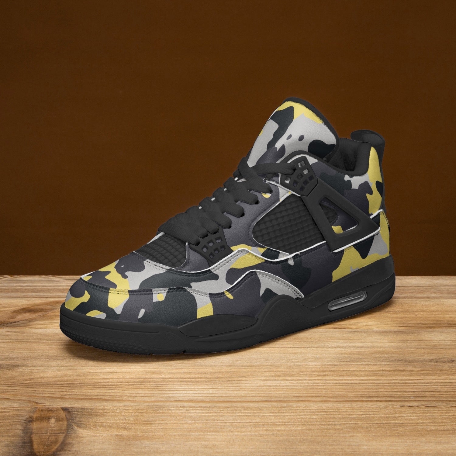 Camo Jordans AJ4 | Yellow, Black and Silver Camouflage