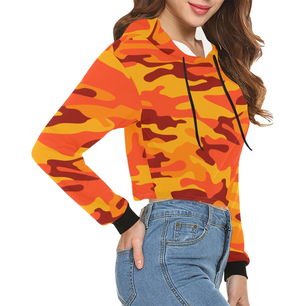 Cropped Camo Hoodie | Tight Fit | Orange and Red Camouflage