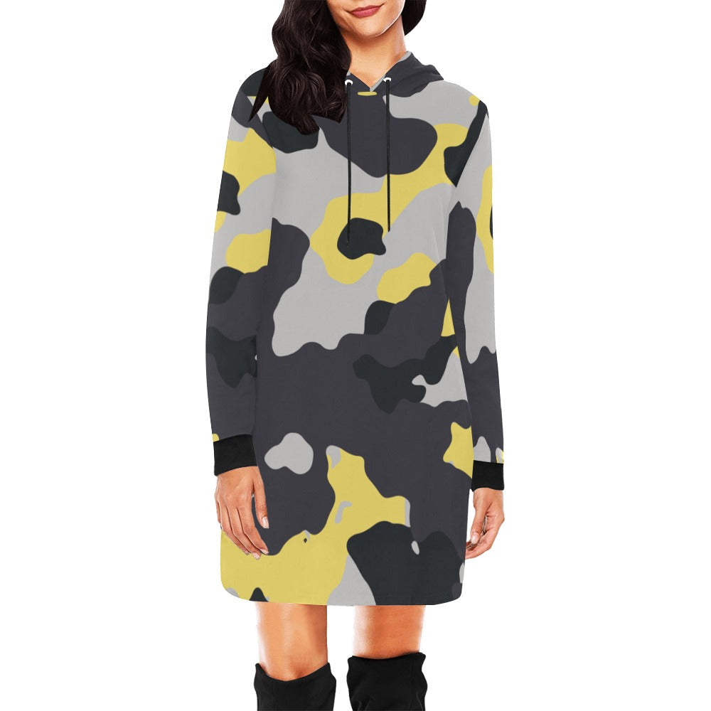 Camo Hoodie Dress | Yellow, Black and Silver Camouflage