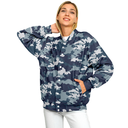 Baseball Jacket in Navy Blue Camouflage Print