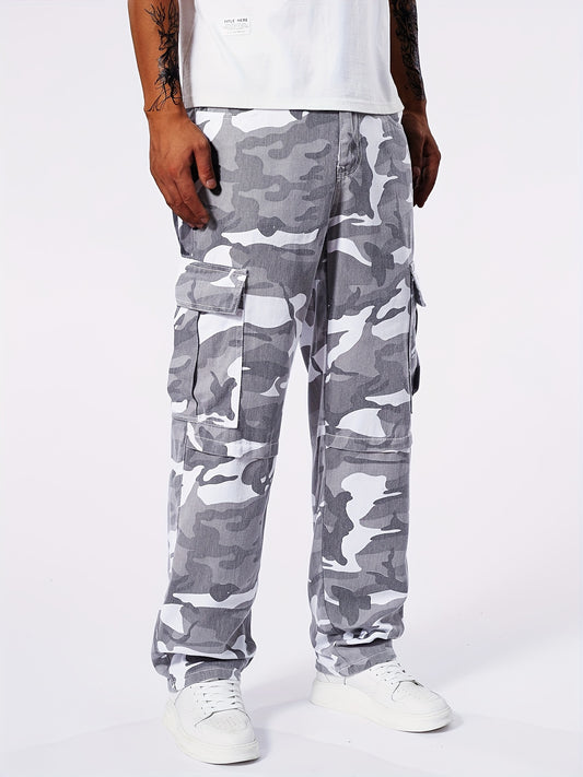 Men's Slim Fit Stretch Camouflage Print Jeans With Pockets