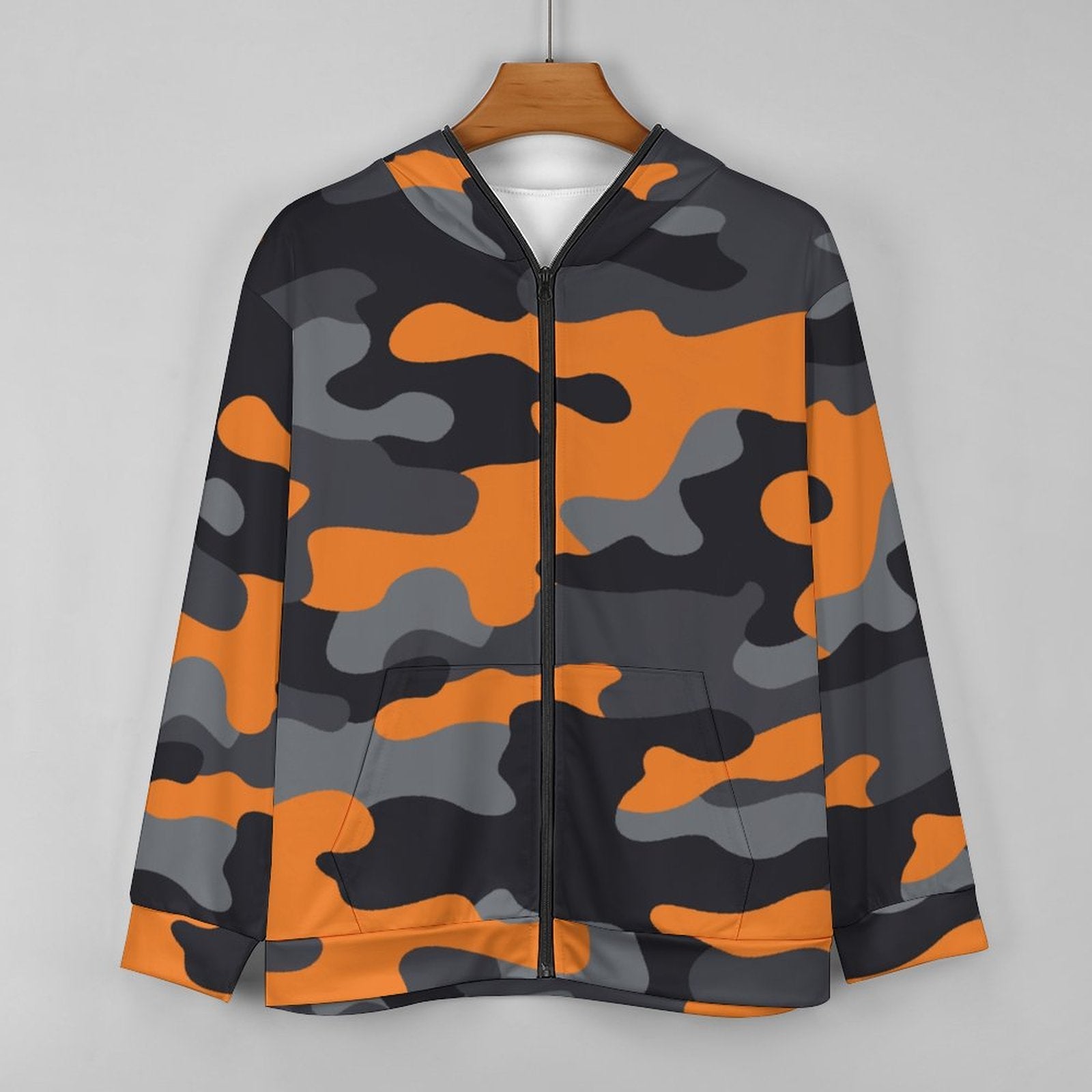 Zip up Camo Hoodie | Orange, Gray & Black Camouflage