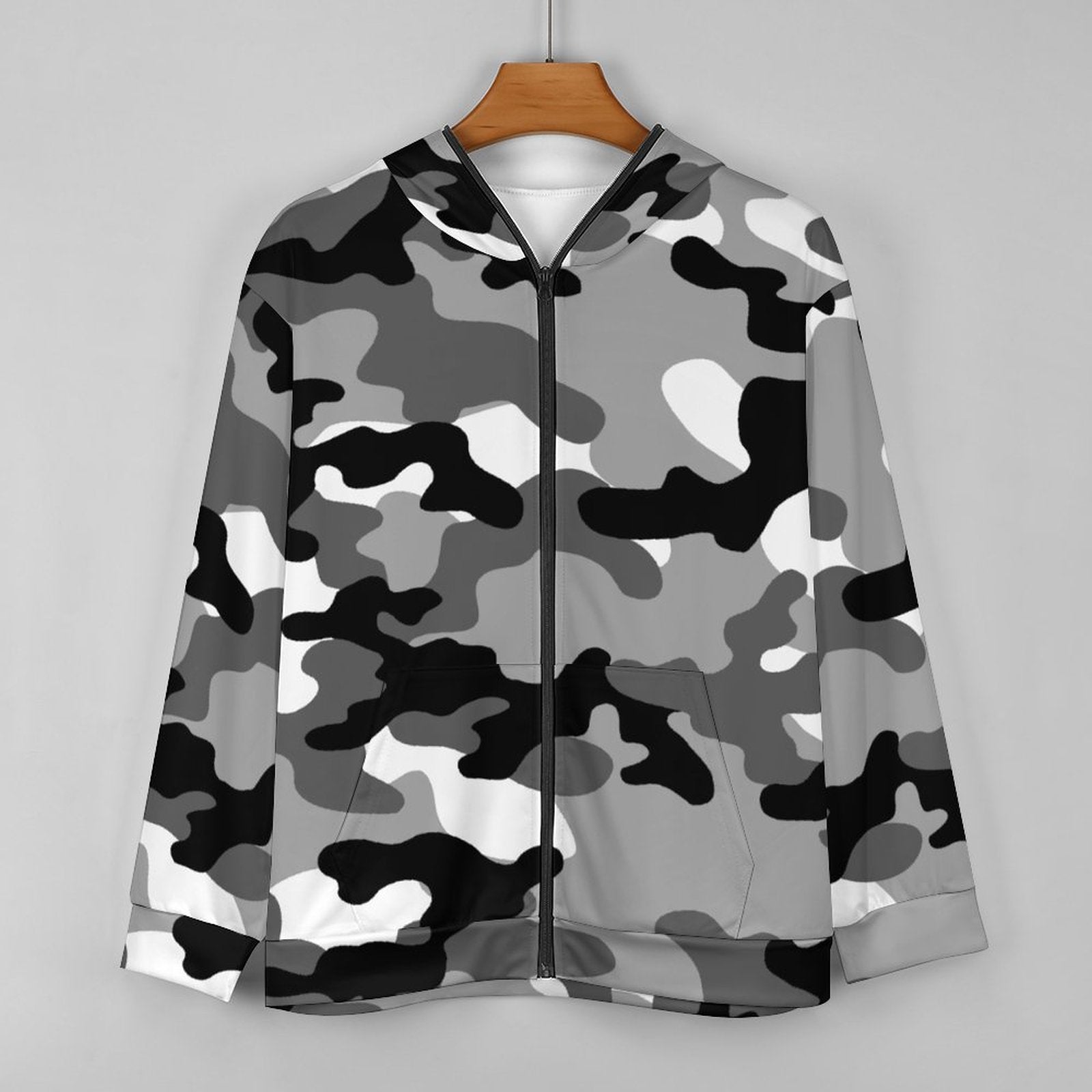 Zip up Camo Hoodie | Black, White & Gray Camouflage