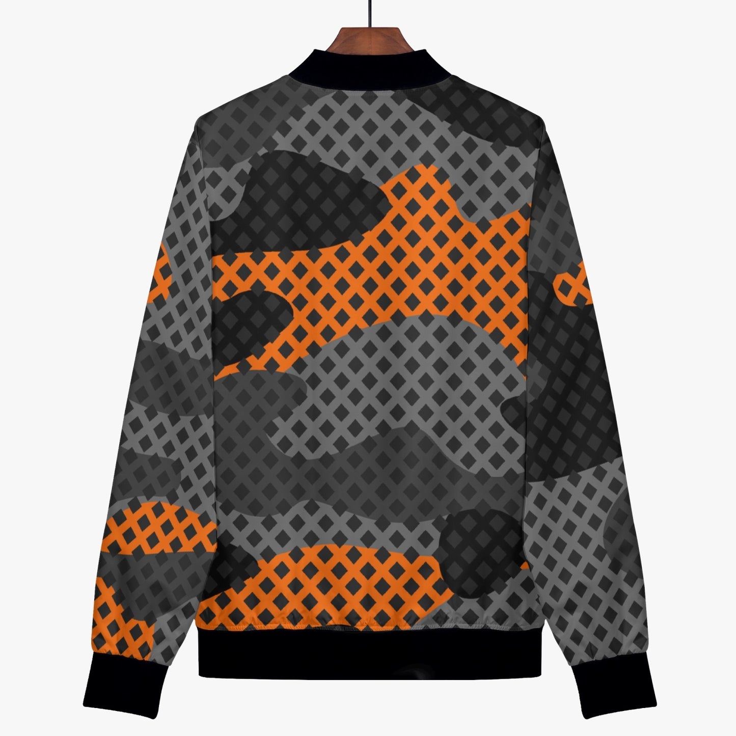 Women's Camo Bomber Jacket | Black & Orange Pixel Camouflage