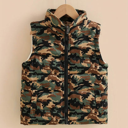 Army Green Camo Puffer Vest With Pockets | Unisex